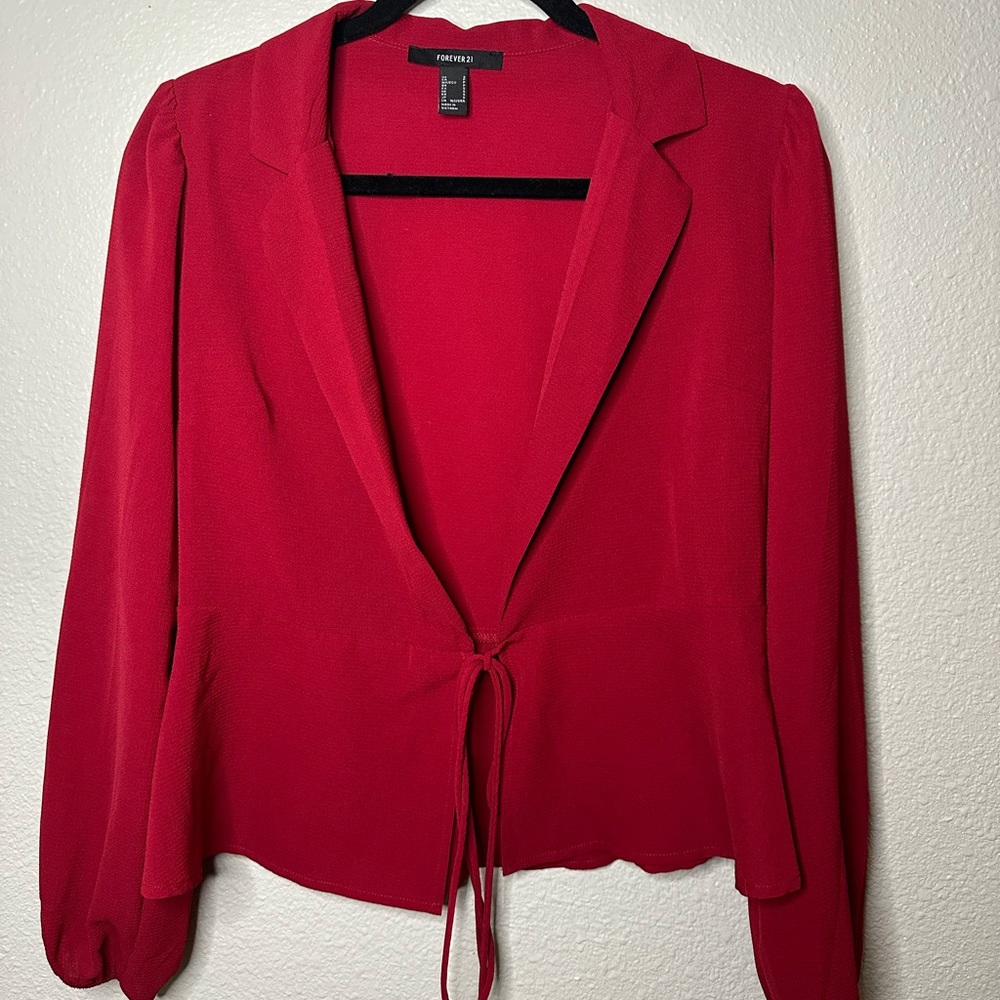 Red Dressy Long Sleeve Tie Top